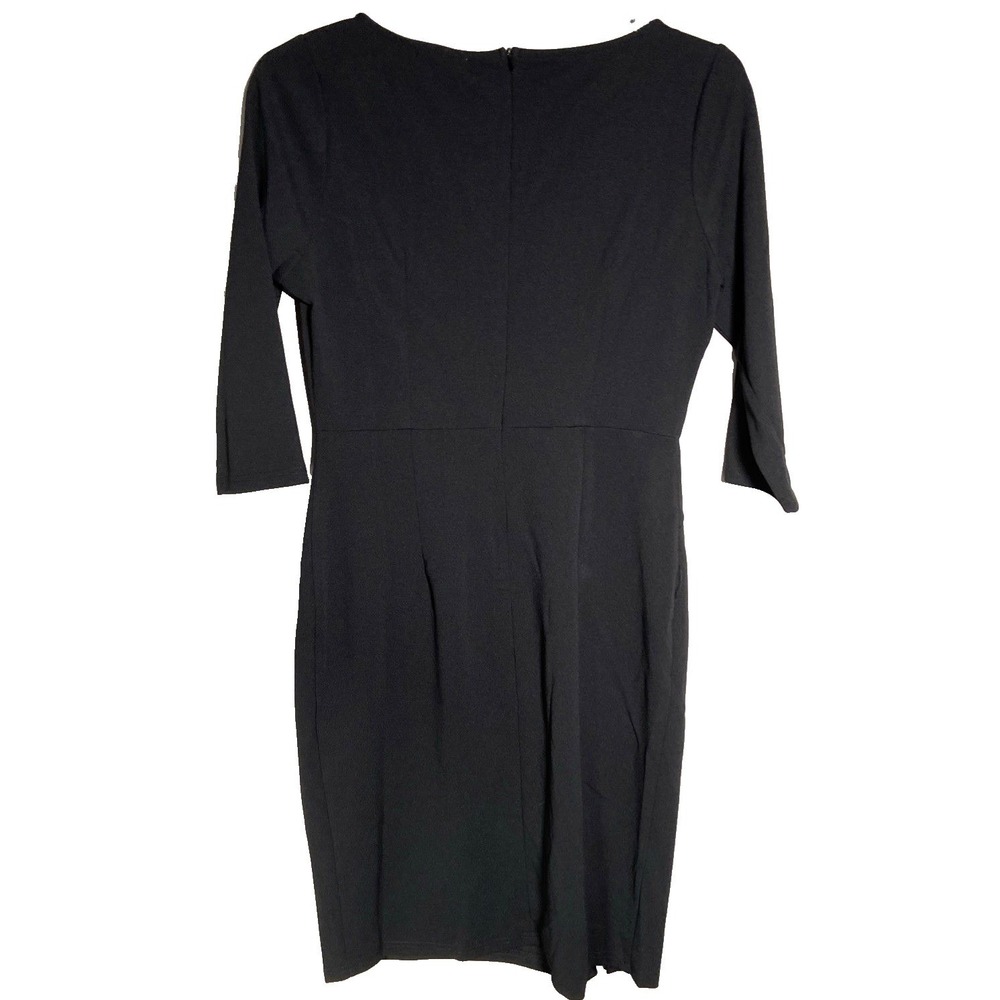 AISIZE Womens XL Sheath Dress Black Ruched 3/4 Sleeve Knee Length Bodycon Work - Picture 3 of 9
